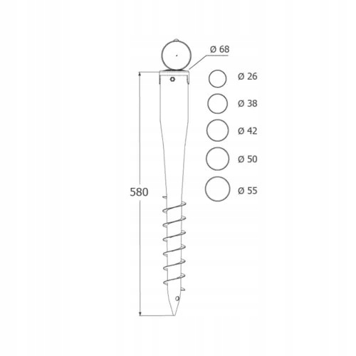 Podstawa słupa, kotwa wkręcana okrągła 68x550x1,8