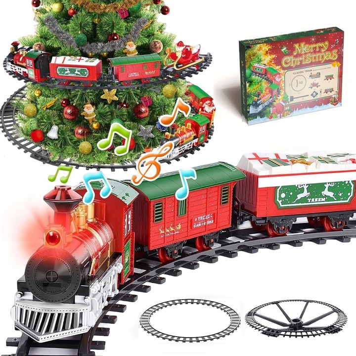 Pociąg świąteczny oświetlenie dźwięk KOLEJKA tory Lokomotywa + 4 wagony
