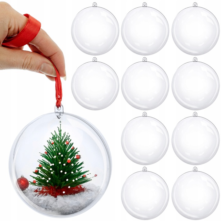 Kula Bombka AKRYLOWA 10cm 10 szt PRZEZROCZYSTA Bombka Plastikowa Otwierana