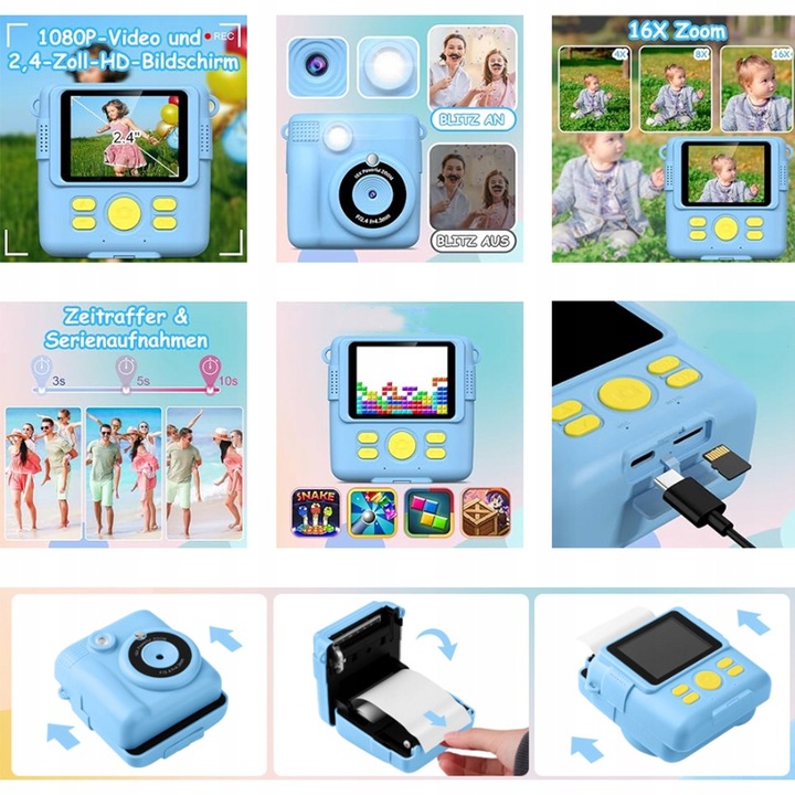 APARAT FOTOGRAFICZNY DLA DZIECI CYFROWY NATYCHMIASTOWY Z DRUKARKĄ + WKŁADY