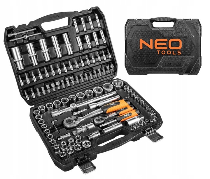 NEO TOOLS Zestaw kluczy 108 elementów 1/2 1/4 10-212 WALIZKA NASADKI KPL