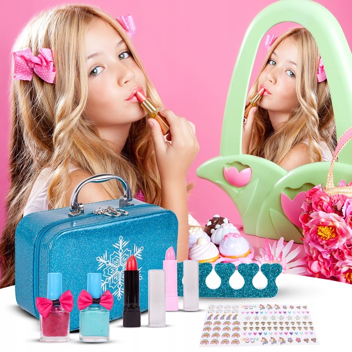 KUFEREK KOSMETYKÓW ZESTAW DO MAKIJAŻU I PAZNOKCI ŚNIEŻYNKA DLA DZIECI