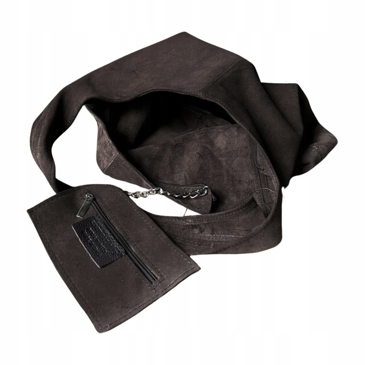 CZEKOLADOWA ZAMSZOWA TOREBKA WOREK BRĄZOWA TOREBKA ZAMSZ NATURALNY ZAMEK A4