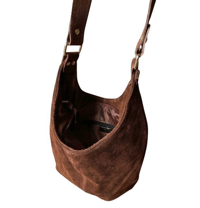 BRĄZOWA ZAMSZOWA TOREBKA WOREK CZEKOLADOWA TOREBKA ZAMSZ NATURALNY NA ZAMEK