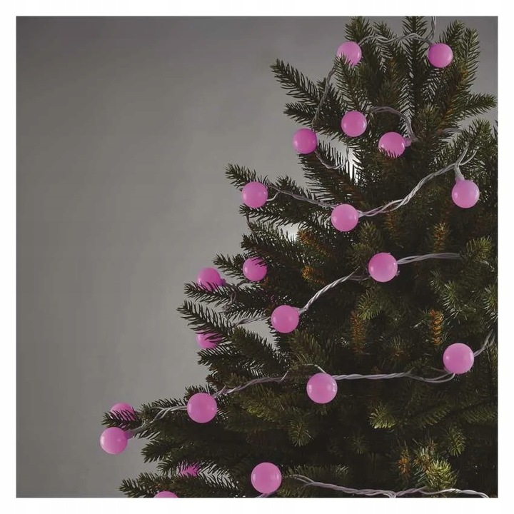 Lampki choinkowe z dużymi kulkami 4m TIMER pink