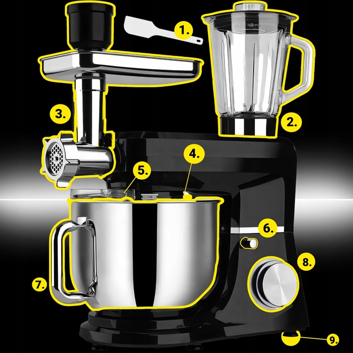 ROBOT KUCHENNY PLANETARNY Z MISĄ BLENDER MASZYNKA DO MIĘSA MIKSER 5w1 3200W