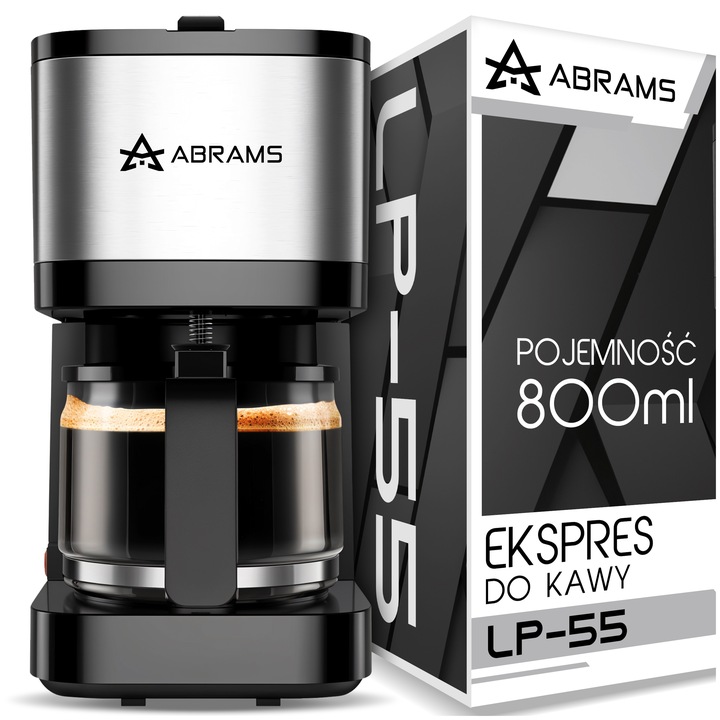EKSPRES DO KAWY PRZELEWOWY 800ML 1000W BLOKADA KAPANIA PODTRZYMANIE TEMP