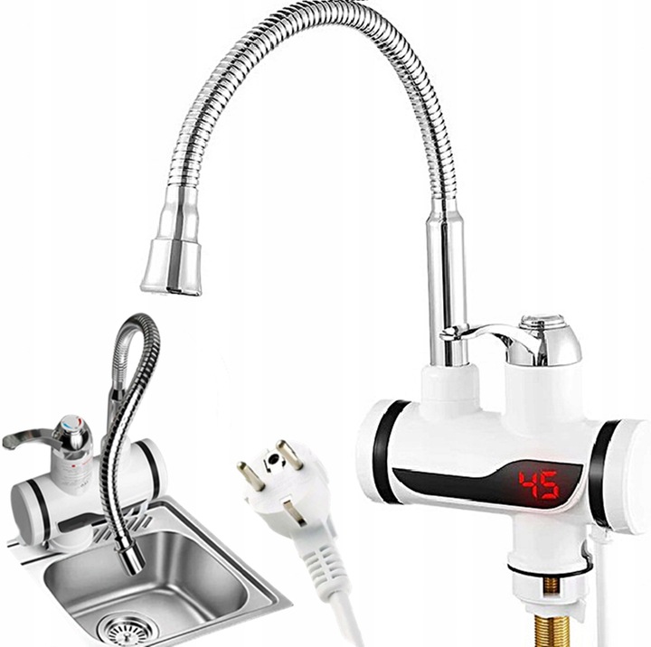 ELEKTRYCZNY PRZEPŁYWOWY PODGRZEWACZ WODY FLEX Z LCD GIĘTKIM KRANEM KUCHENNY