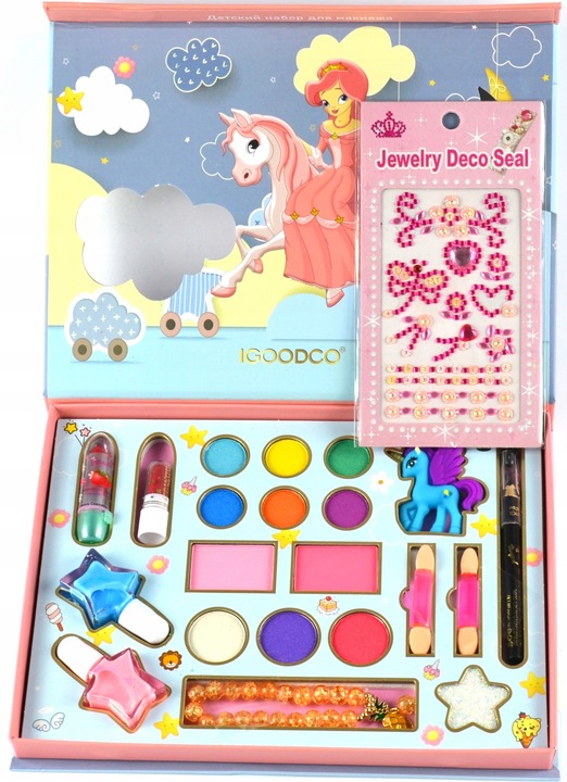 ZESTAW DO MAKIJAZU DLA DZIECI DO MALOWANIA KOSMETYKI LAKIER POMADKA CIENIE