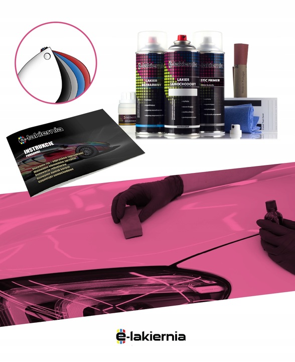 LAKIER SAMOCHODOWY SPRAY ZESTAW DO PLASTIKU KAŻDY KOLOR E-LAKIERNIA