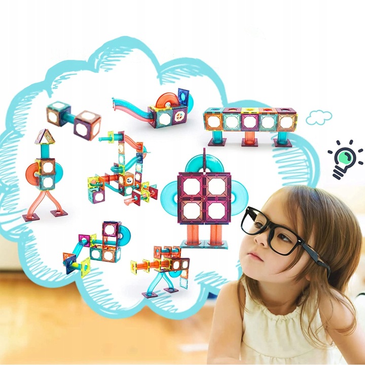 KLOCKI MAGNETYCZNE KONSTRUKCYJNE ŚWIECĄCY TOR KULKOWY ZJEŻDZALNIA 3D