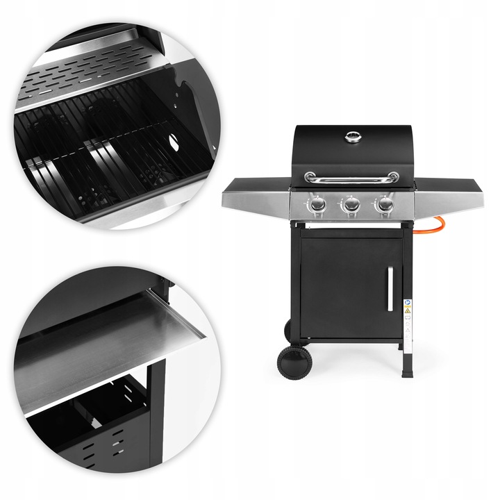 Grill gazowy ogrodowy 10.2 kW duży ruszt 3 palniki termometr reduktor Multi