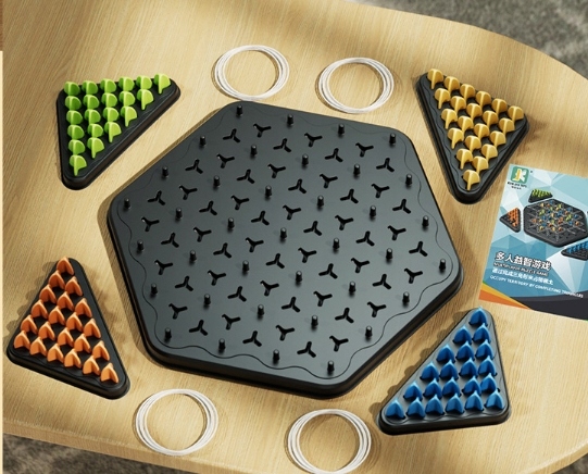 TRIANGLE CHESS BOARD GAME, INTERACTIVE PEGBOARD GAME, DESKTOP BOARD GAMES