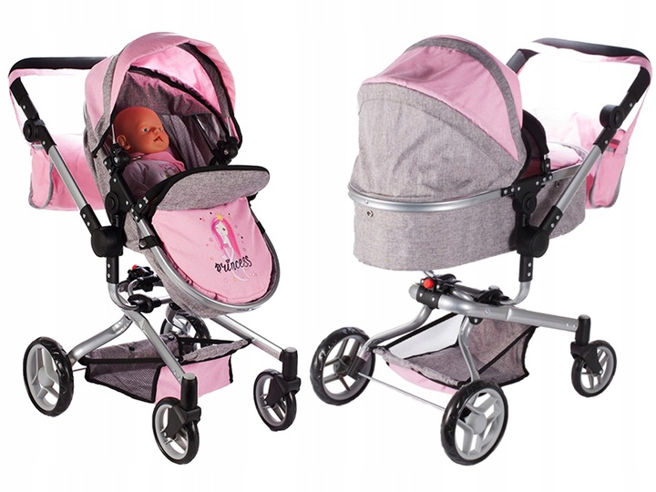 WÓZEK dla Lalek 2w1 Głęboki SPACERÓWKA GONDOLA Składany Princess + TORBA