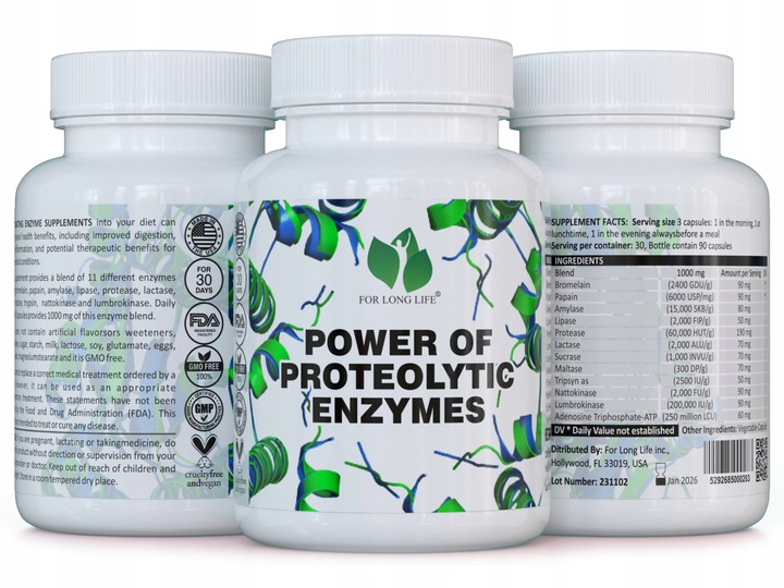 For long life POWER OF PROTEOLYTIC ENZYMES - lumbrokinaza, nattokinaza, ATP
