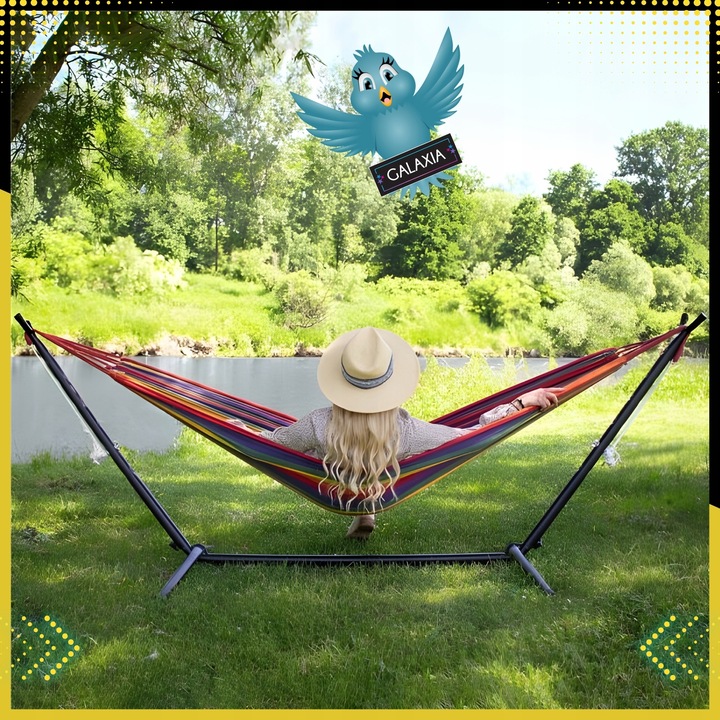 HAMAK ZE STELAŻEM Stelaż do hamaka STOJAK NA HAMAK OGRODOWY DWUOSOBOWY XXL