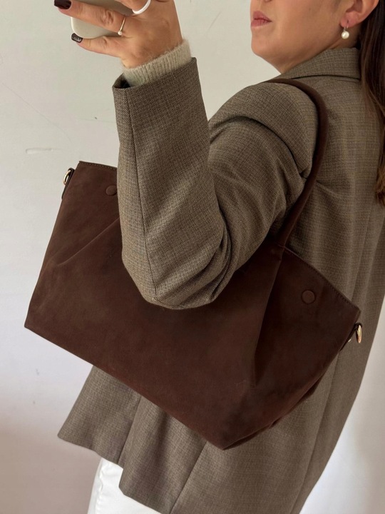 Torebka Flora&Co duża czekoladowa zamsz eco zamszowa ciemny brązowa shopper