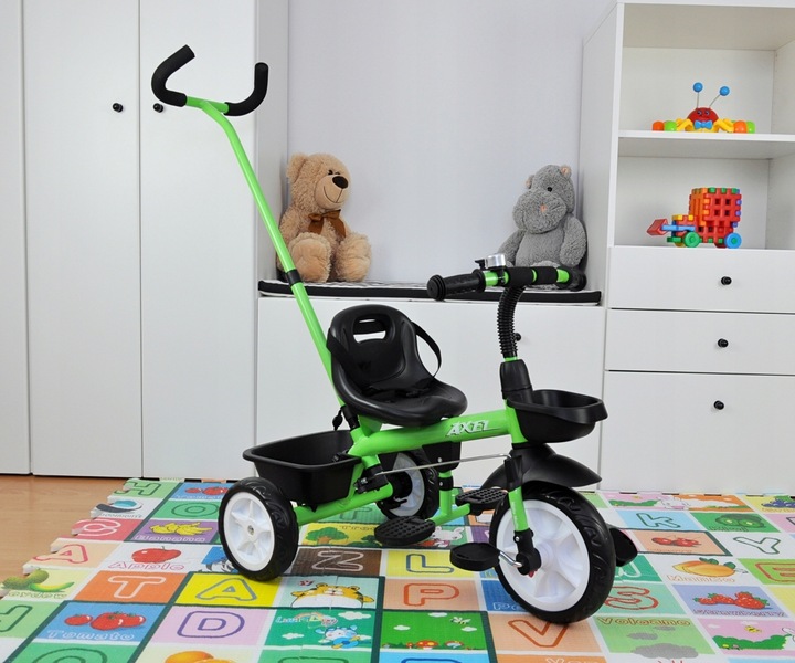 Rowerek Trójkołowy Milly Mally jeździk 2w1 dziecięcy koszyk Axel Zielony
