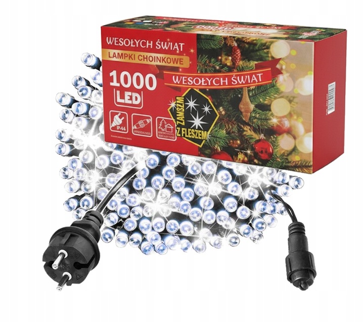 Lampki choinkowe LAMPKI ZEWNĘTRZNE 1000 LED ZIMNE + FLASH 67m
