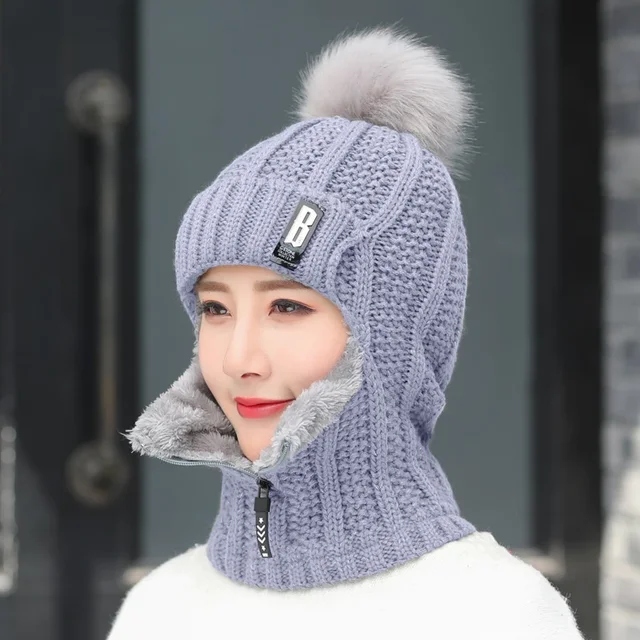 ZIMOWA CZAPKA Z KOMINEM DAMSKA KOMINIARKA Z POMPONEM POLAREM NA SUWAK