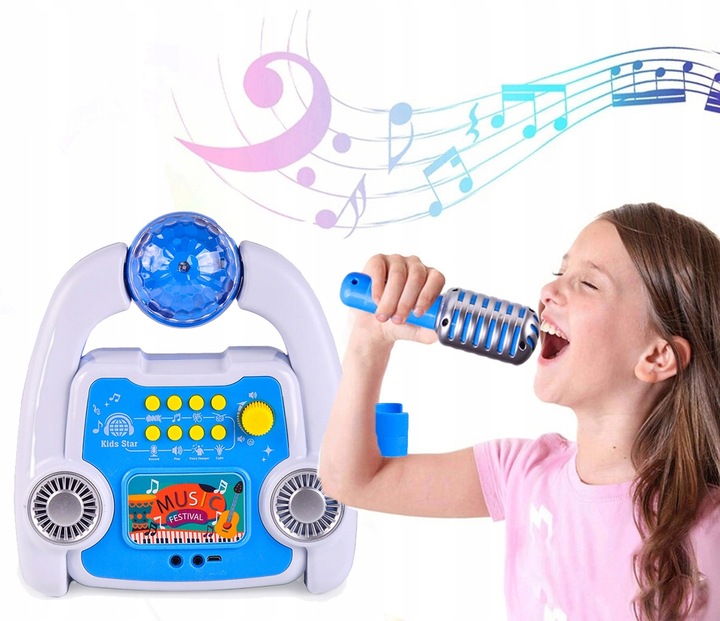 ZESTAW DO KARAOKE MIKROFON DLA DZIECI WZMACNIACZ STATYW EFEKTY NAGRYWANIE