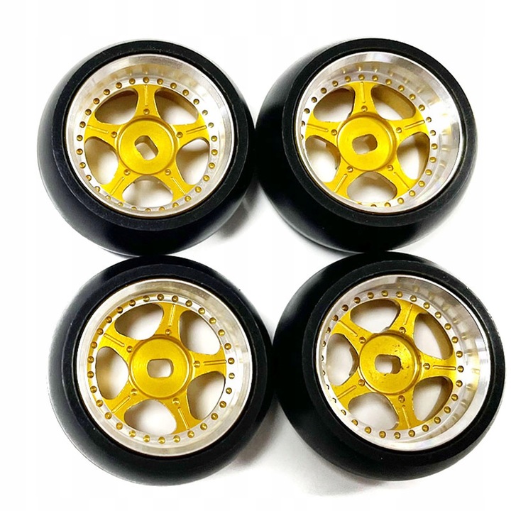 4 sztuki opon gumowych RC Twarde anodowane felgi kół do Wltoys K969 żółte