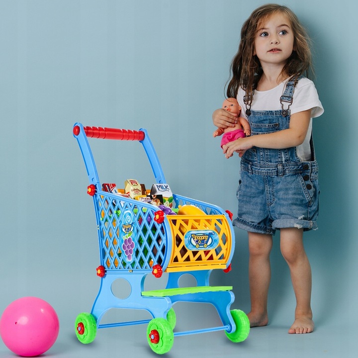 WÓZEK KOSZYK ZAKUPOWY MARKETOWY NA ZAKUPY Z PRODUKTAMI DLA DZIECI