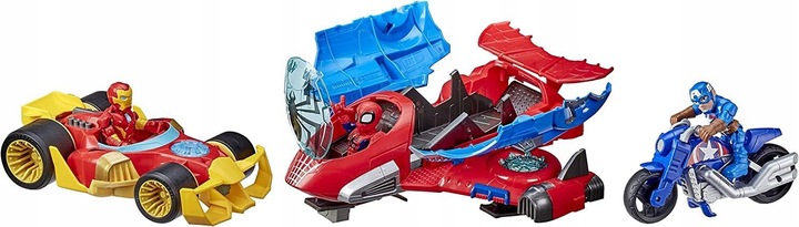 SPIDEY ZESTAW 3 FIGUREK I POJAZDÓW AVENGERS SPIDERMAN IRON MAN i KAPITAN