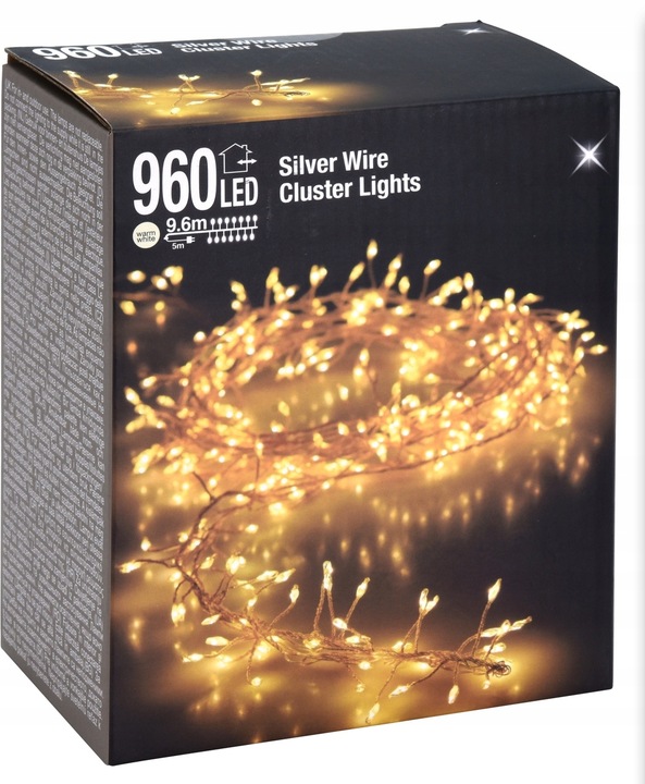 Świąteczne lampki choinkowe na drucie 9,6m 960led, gęste ciepły kolor