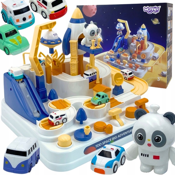 INTERAKTYWNY TOR PRZESZKÓD SAMOCHODOWY AUTKA PRZYGODA PANDY GRA WOOPIE