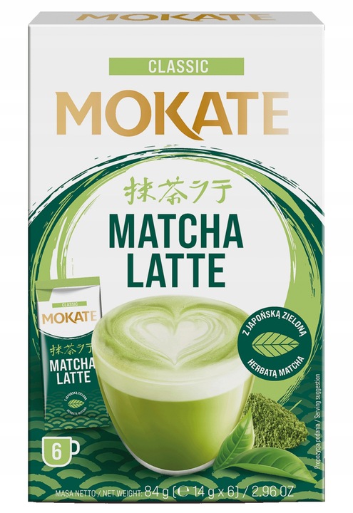 Pyszna Matcha Latte Instant w Proszku Japońska Zielona Herbata 5szt. Mokate