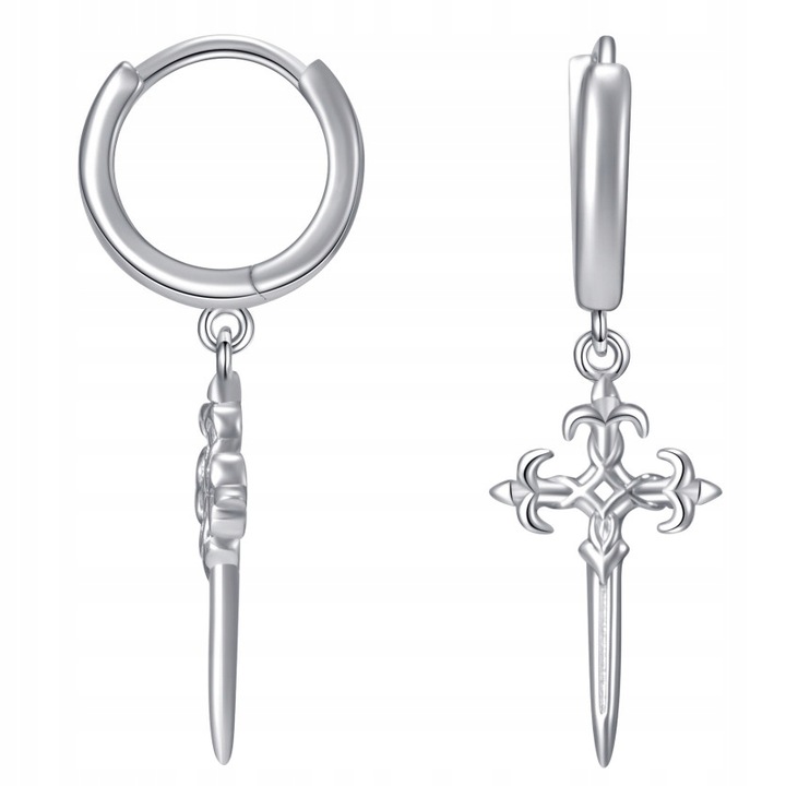Kolczyki srebrne wiszące krzyże gotyckie kółka rodowane srebro próba 925