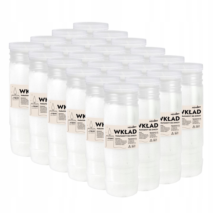 WKŁADY DO ZNICZY PARAFINOWE 7 DNI 168H 24 SZTUK ZNICZE CAŁOROCZNE
