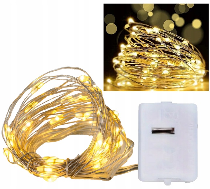 ŚWIATEŁKA LED LAMPKI CHOINKOWE MIKRO DRUCIKI Z BATERIAMI ŚWIĄTECZNY STROIK