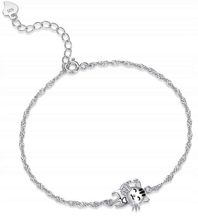 Bransoletka srebrna rodowana kotek dla dziewczynki srebro 925