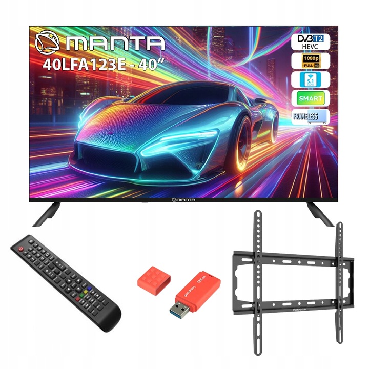 Smart TV Telewizor 40 cali Android HD LED WIFI +Uchwyt Manta+Pendrive 128GB