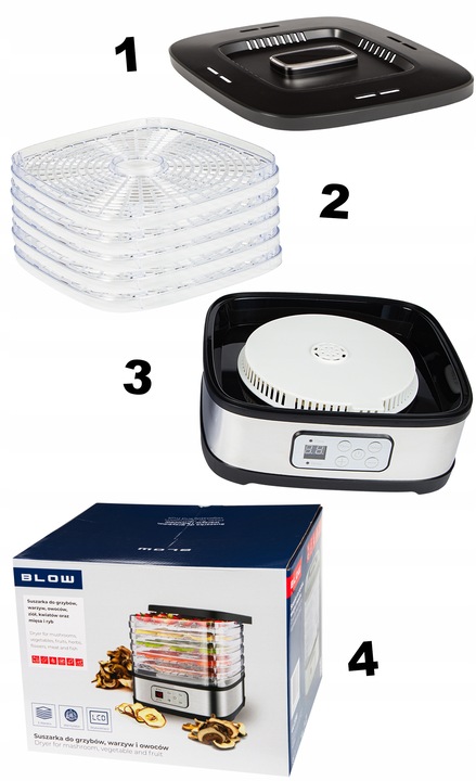 MOCNA SUSZARKA LCD DO GRZYBÓW OWOCÓW WARZYW RYBY EKO REGULACJA 5 SIT ZESTAW