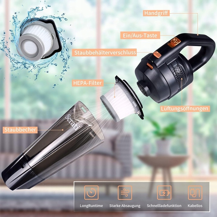 MAŁY ODKURZACZ RĘCZNY AKUMULATOROWY BEZPRZEWODOWY OŚWIETLENIE LED