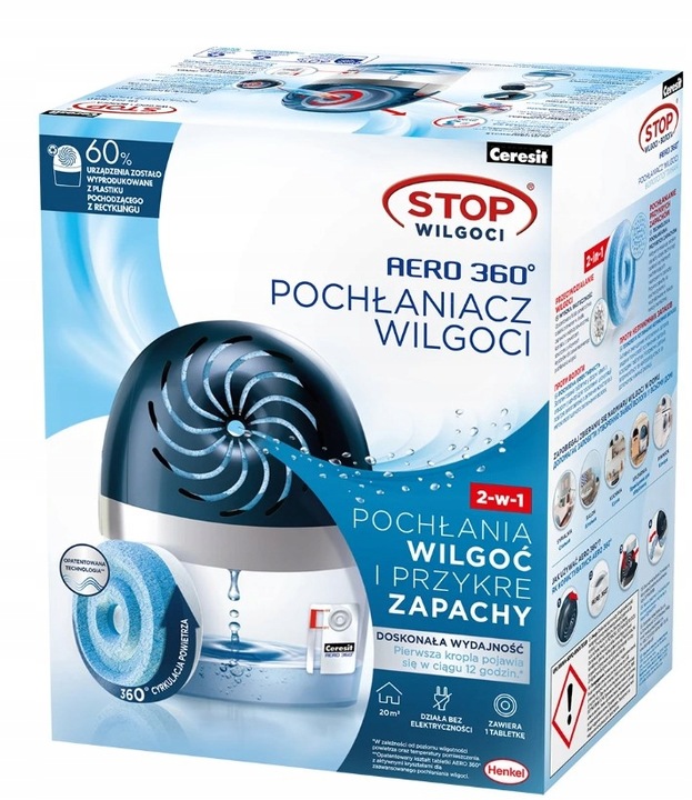 CERESIT STOP WILGOCI POCHŁANIACZ WILGOCI AERO360° TABLETKI GRANAT
