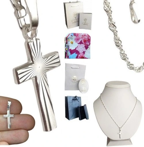 Łańcuszek srebrny 925 Krzyżyk Komplet (na PREZENT Komunia )