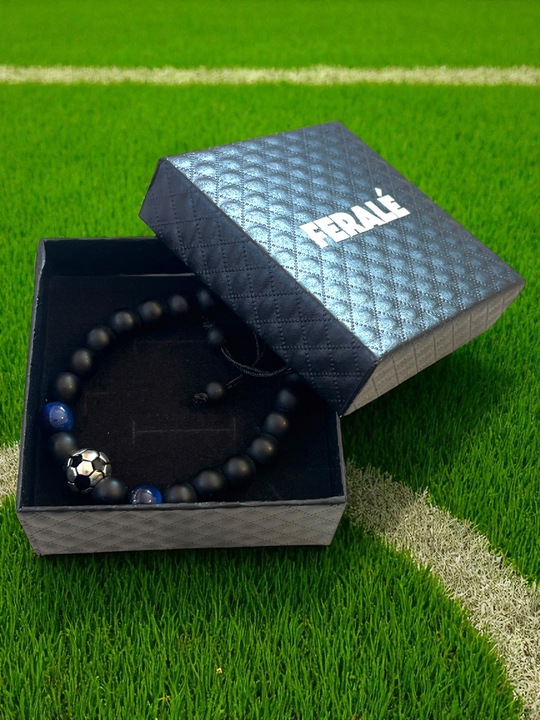 Bransoletka dla piłkarza chłopca czarny agat oko tygrysa na szczęście