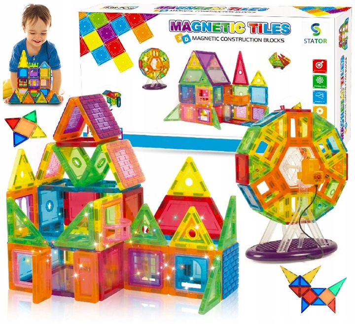 Klocki Magnetyczne DUŻE 3D Konstrukcyjne Magnetic Tiles Zestaw 70 elementów