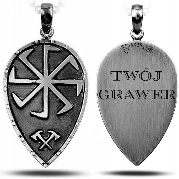 Męska zawieszka tarcza i słowiański symbol ośmioramienny oksydowane srebro
