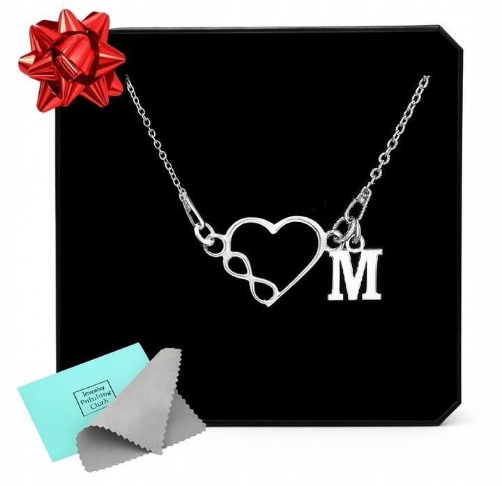 Naszyjnik srebrny serce i nieskończoność z literką do wyboru 925 łańcuszek