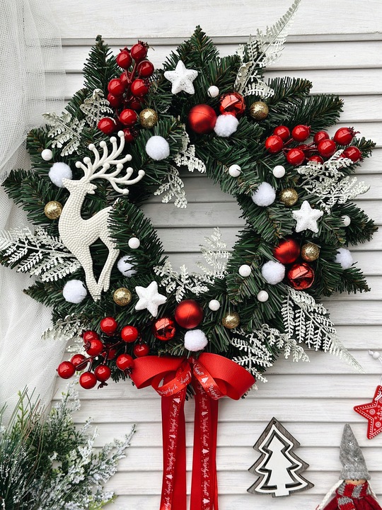 WIANEK ŚWIĄTECZNY BOŻE NARODZENIE WIENIEC STROIK NA DRZWI RENIFER