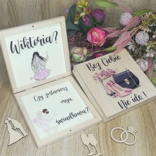 Pudełko eko zaproszenie dla świadka świadkowej nadruk uv wzory ślub wesele