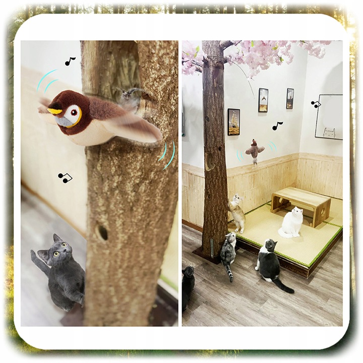 INTERAKTYWNA ZABAWKA DLA KOTA PLUSZOWY PTASZEK PTAK RUCH DŹWIĘK +KOCIMIĘTKA