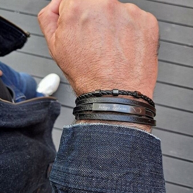 Bransoletka dla SYNA taty BRATA z GRAWEREM czarna