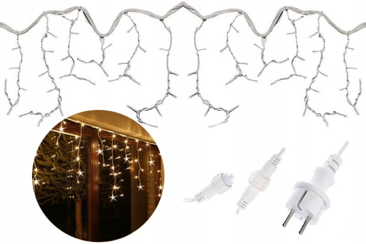 GIRLANDA SOPLE 200 LED 8M STAŁE BIAŁE CIEPŁE EFEKT FLASH FLESZ ZEWNĘTRZNE