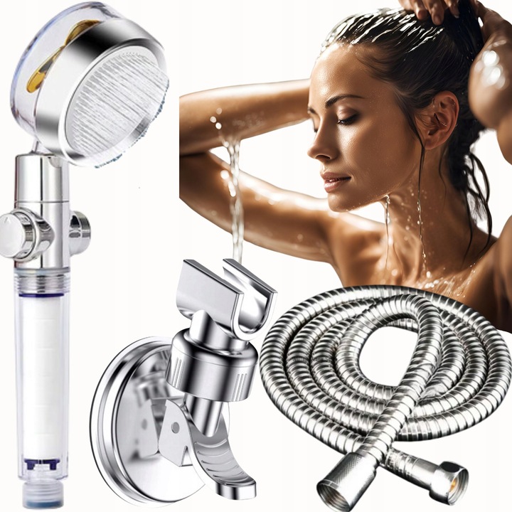 Słuchawka prysznicowa z wężem Oszczędna z filtrem Uchwyt bez wiercenia ECO